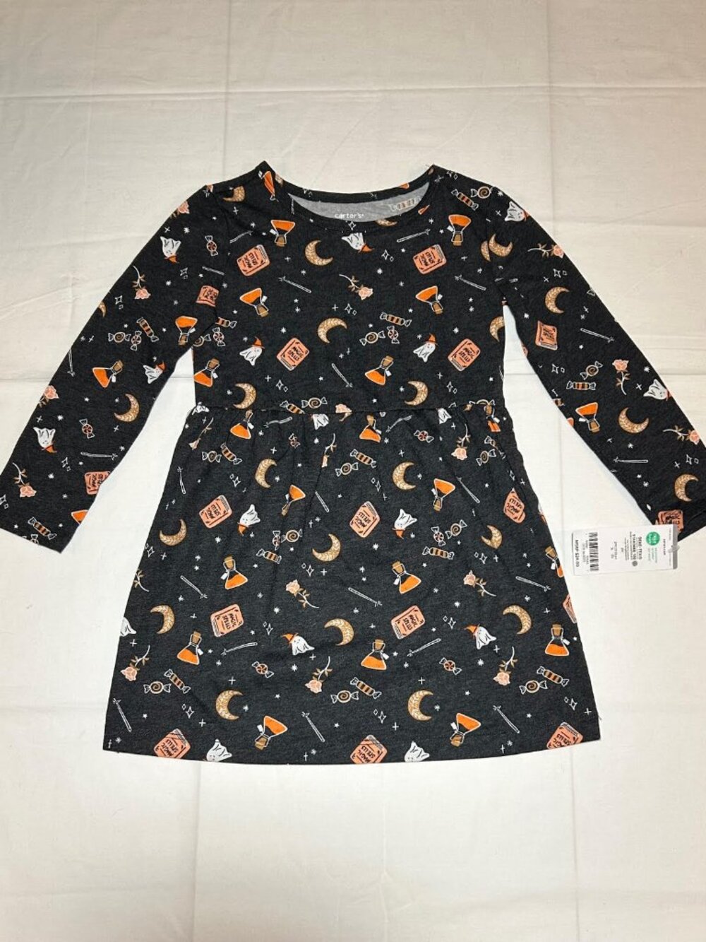 Carter's Girls 3T Gray Halloween Ghost Witch Moon Print Casual Skater Dress NWT